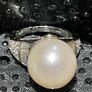 Sterling silver 925 Edison Pearl and Natural Cambodian Zircon Ring in Rhodium Overlay Image 5