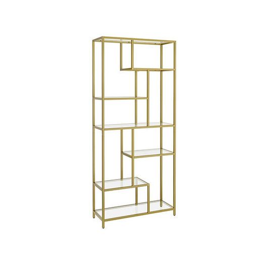 180cm Modern Glass Display Shelf Black or Gold Metal Bookcase 6 Tier Shelving Unit