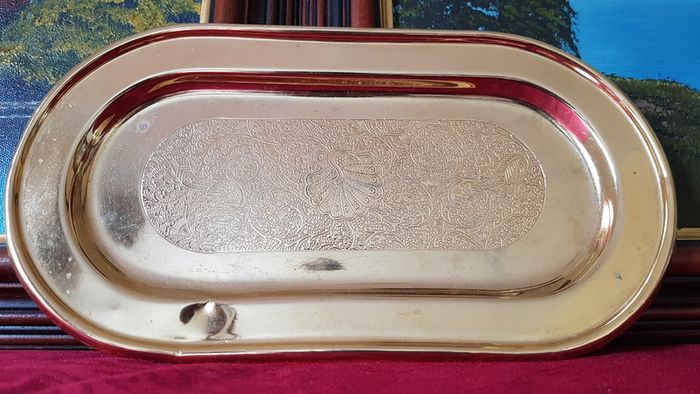 Antique Ornate And Engraved Solid Brass Footed Bowls With Underplate