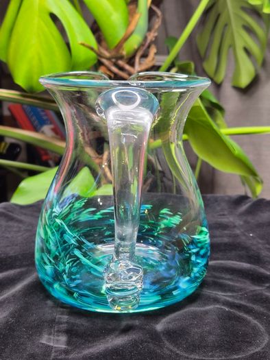 Jerpoint Glass Handcrafted Studio Art Glass Pitcher Water Jug Blue Green