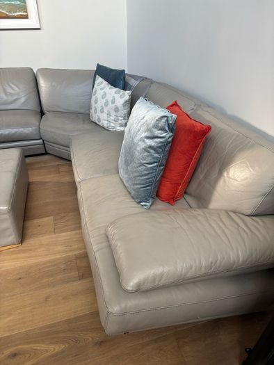 Taupe grey leather couch
