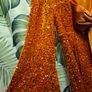 BNWT Waxpoetic Clothing Mini Dress in Pumpkin orange velvet sequin with bow Image 2