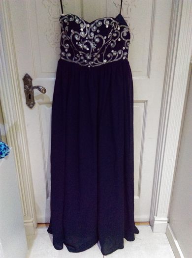 Navy and Silver Formal Dress / Maxi Dress / 8-10 UK