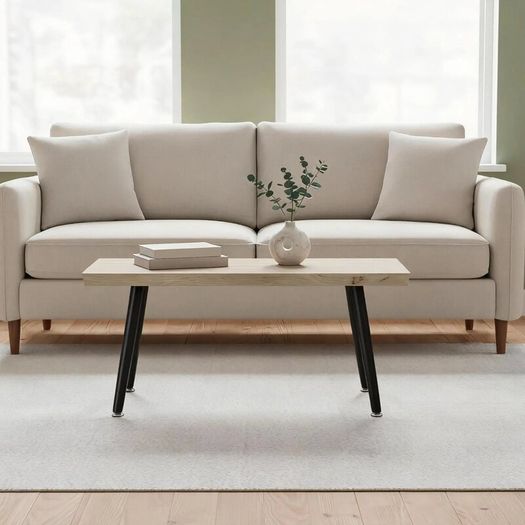 Curved Coffee Table Low Table for Modern Living Room with 4 cm Thick Top Steel Legs 100x50x45 cm Oak
