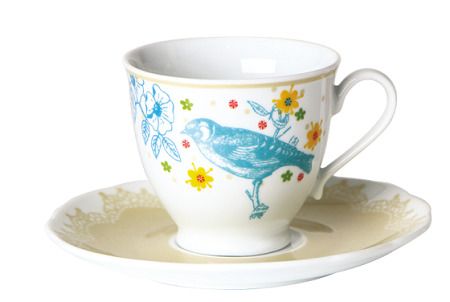 Porcelain Tea Cup Set Floral Birds With Saucers