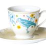 Porcelain Tea Cup Set Floral Birds With Saucers Image 5