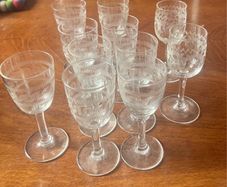 etched glass Vintage sherry glasses