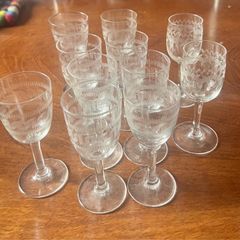 etched glass Vintage sherry glasses
