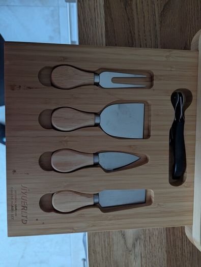 Wooden cheese board and knife set