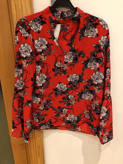 Blouse Red Floral Choker Style