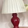 Please Check Photos- Mid Century Oxblood glazed Ginger Jar Table Lamps (2)  with off white pleated empire shade Image 3