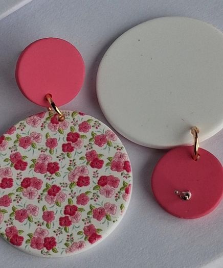 Pink & White Blossom Motif Round Earrings