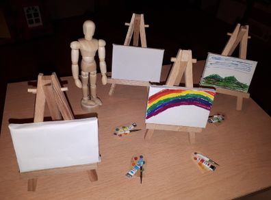 Miniature Artist set - Easel with Canvas for dolls houses
