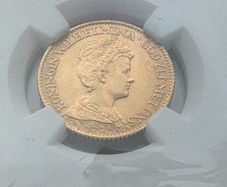 Rare NETHERLANDS. Gold coin 10 Guilden 1917, NGC graded MS64+