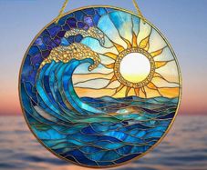 Artistic Sunrise Over The Sea Window Sun Catcher