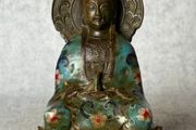 Cloisonne Guanyin Sitting On A Lotus Throne - Enameled  Bronze, Signed