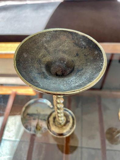 Vintage Brass Single Barley Twist Candlesticks Pair Spiral Candle Holders