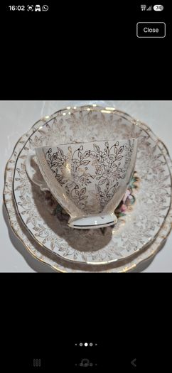 Vintage 22 KT Gold Overlay Chintz Fine Bone China Teacup Trio Set
