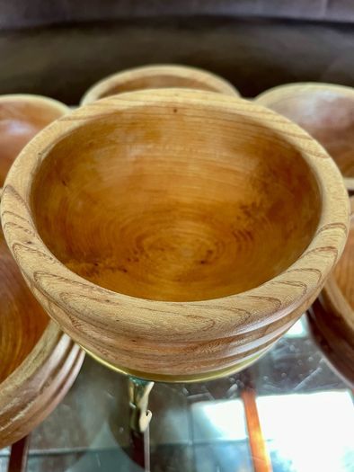 Rare Set 6 Rustic Irish Wood Turned Beehive Style Bowls Retos Shannon 1970s
