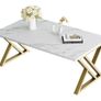 Center Tea Tables, Rectangular Tea Tables, End Side Desk with Gold Metal Frame for Living Room Bedroom Office, Modern Open Design, 39.3 x 18.9 x 17.7 IN, White/Gold Image 2