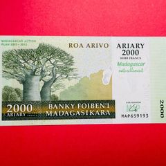 Madagascar  2,000 Ariary / 10,000francs  ( UNCIRCULATED )OVERPRINT  2007 Pick93a Commemorative Issue.