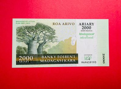 Madagascar  2,000 Ariary / 10,000francs  ( UNCIRCULATED )OVERPRINT  2007 Pick93a Commemorative Issue.