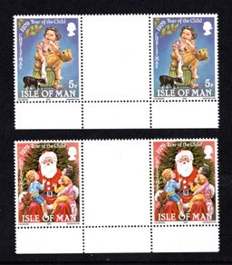 1979 Isle of Man Christmas Commemorative Stamps Gutter-T Pairs Mint Never Hinged (MNH)