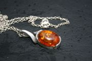 Vintage Real Baltic Amber &amp; Sterling Silver Large Classic Pendant With Sterling Silver Chain -, Amber 8,3g