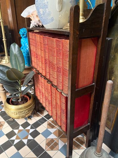 Antique Fitted Oak Bookcase & Books