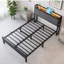 Double Bed Frame, 4FT6 Bed Frame Ergonomics Double with Charging Station and LED Lights, Heavy Duty Platform Full Bed with Fabric Storage Sloped Headboard, No Box Spring Needed, (Black) Image 9