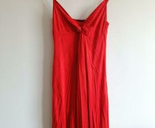 Sisley Red Maxi Dress, Strappy, Knot Detail & Pleated Skirt