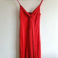Sisley Red Maxi Dress, Strappy, Knot Detail & Pleated Skirt