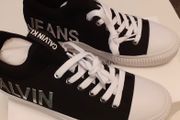 Men Calvin Klein Canvas Trainers Lace Up Black/white Shoes UK 7.5 Sneakers