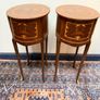 Beautiful Pair of Oval Veneer and Brass Decorated Lockers / Nightstands Image 3