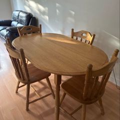 Sturdy wooden dining table and four chairs set