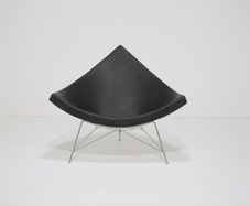 Iconic Black Leather and Fiberglass Lounge Chair Coconut by George Nelson for Vitra