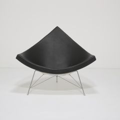 Iconic Black Leather and Fiberglass Lounge Chair Coconut by George Nelson for Vitra
