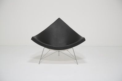 Iconic Black Leather and Fiberglass Lounge Chair Coconut by George Nelson for Vitra