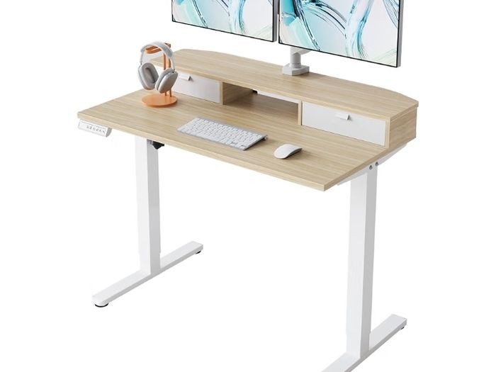 Standing Desk with Fabric Drawers, 100x60cm, Natural  2 Drawers, C-Clamp Compatible, 4 Memory Presets, 72-118cm Height Range, Multiple Sizes & Colors, Durable Steel Frame.