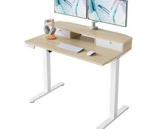 Standing Desk with Fabric Drawers, 100x60cm, Natural  2 Drawers, C-Clamp Compatible, 4 Memory Presets, 72-118cm Height Range, Multiple Sizes & Colors, Durable Steel Frame.