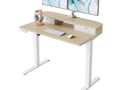 Standing Desk with Fabric Drawers, 100x60cm, Natural  2 Drawers, C-Clamp Compatible, 4 Memory Presets, 72-118cm Height Range, Multiple Sizes & Colors, Durable Steel Frame.