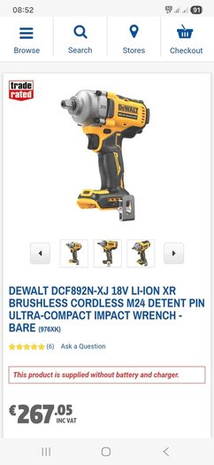 DeWALT Heavy Duty 18V XR Cordless Brushless Impact Wrench 1 /2 Inch Drive.