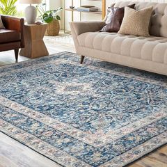 Rugs Living Room Large 160x230 cm Boho Vintage Area Rug Traditional Oriental Carpet Machine Washable Rugs Anti Slip Low Pile Rug Home Decor Office Carpet, Blue