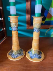 Pair studio pottery candlesticks by Irish ceramicist Belinda Brayshaw