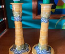 Pair studio pottery candlesticks by Irish ceramicist Belinda Brayshaw