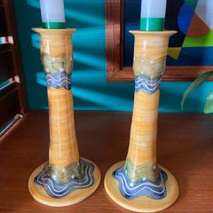 Pair studio pottery candlesticks by Irish ceramicist Belinda Brayshaw