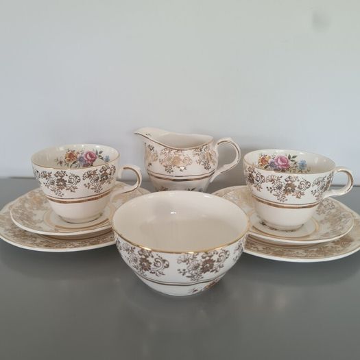 Tea Trios  Sugar Pot Creamer Alfred Meakin Golden Posy