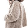 YAS fluffy short teddy jacket in beige Image 3