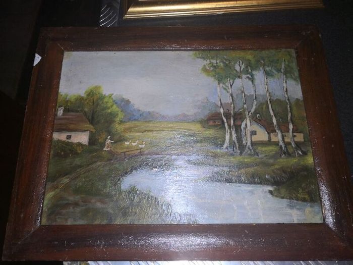 2 sided antique oil painting