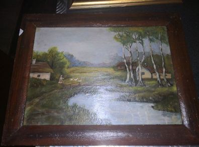 2 sided antique oil painting